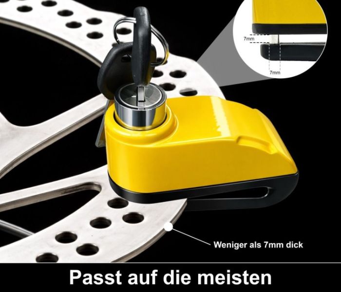 AGT Bremsscheiben-Schloss, 110-dB-Alarm, f&uuml;r Motorrad und Roller, (Foto: PEARL GmbH)