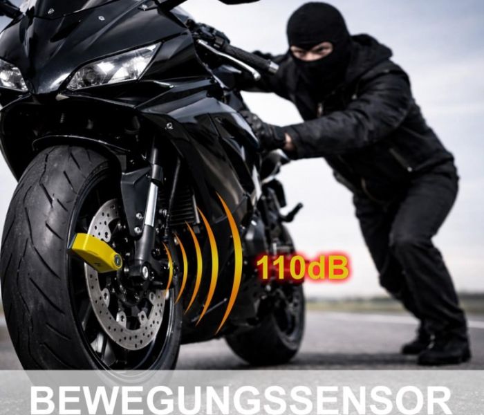 AGT Bremsscheiben-Schloss, 110-dB-Alarm, f&uuml;r Motorrad und Roller, (Foto: PEARL GmbH)